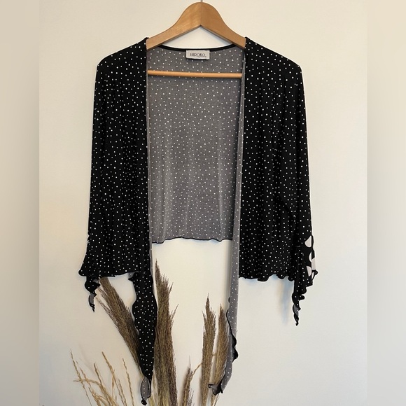 Hiroko Black Polka Dot Boho Women's open cardigan shrug size small - Picture 3 of 6